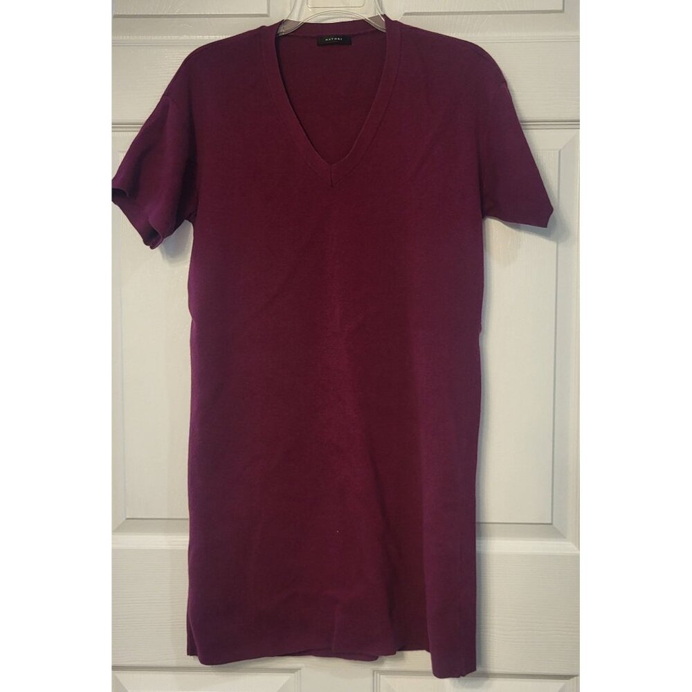 Natori Angkor Magenta V-Neck Cashmere Blend Short Sleeve Dress Small Classic